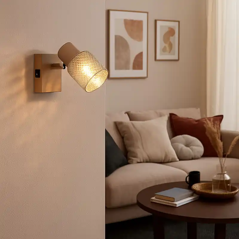 Wandlamp, zwart-chroom, koffiekleurig, beweegbare spot, H 12 cm Op = Op