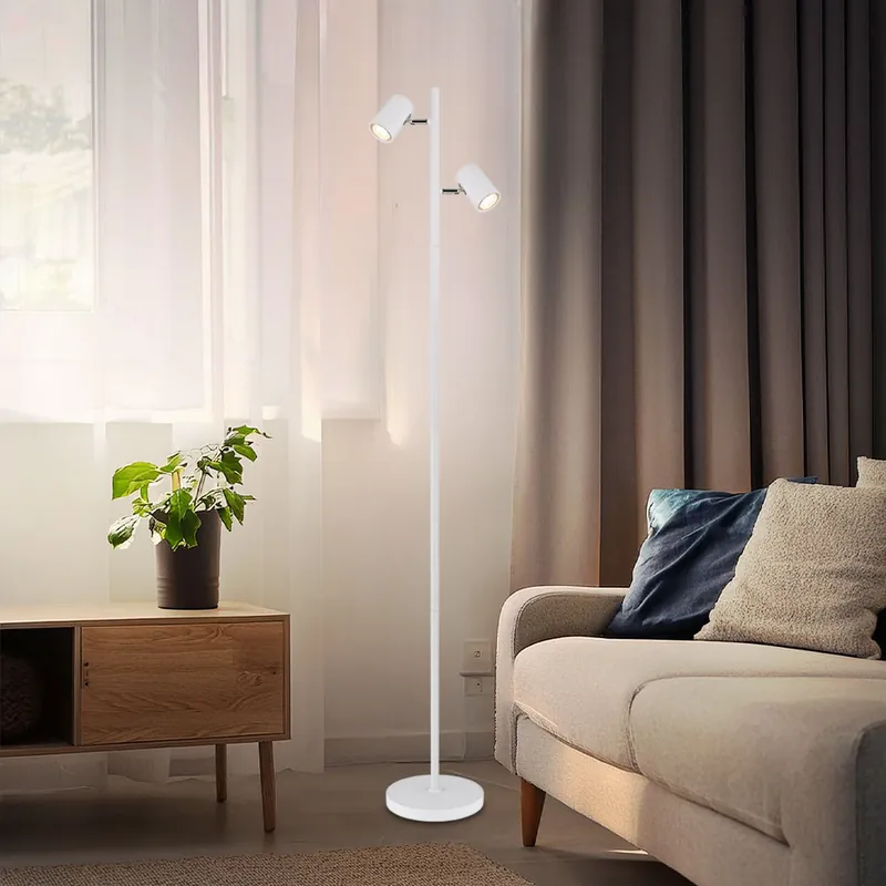 Rechtstreeks Van De Fabrikant Staande lamp, 2-vlam, verplaatsbare spots, wit, H 158 cm