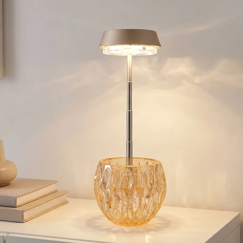 Koop Vandaag LED tafellamp champagne, glas, roestvrij staal, touchdimmer, H 28 cm