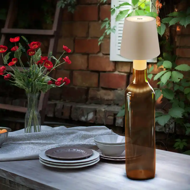 LED tafellamp, flessenlamp, zandkleurig, Touchidmmer, H 13 cm Shop Nu