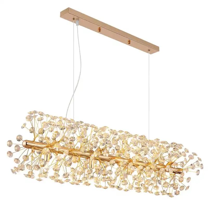 Koop Vandaag LED hanglamp, 12-bol, kristallen, helder, goud, L 90 cm