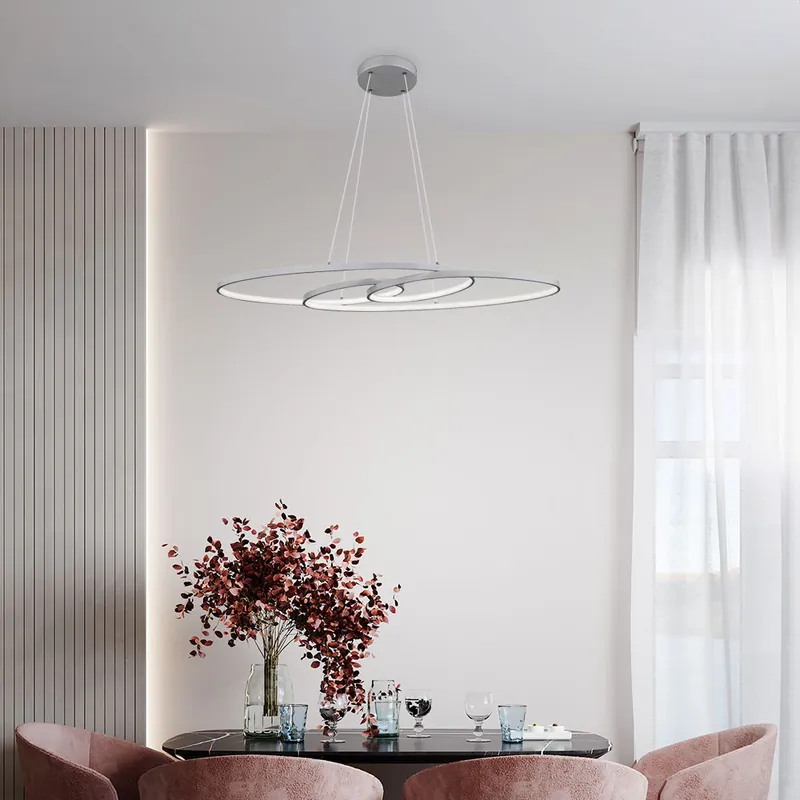 LED hanglamp, metaal, zilver, verstelbaar, CCT Op = Op