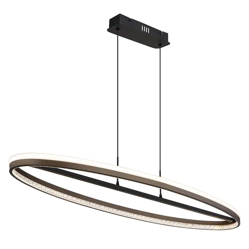 LED hanglamp, ovaal, grijs aluminium, kristallen, H 150 cm Premium