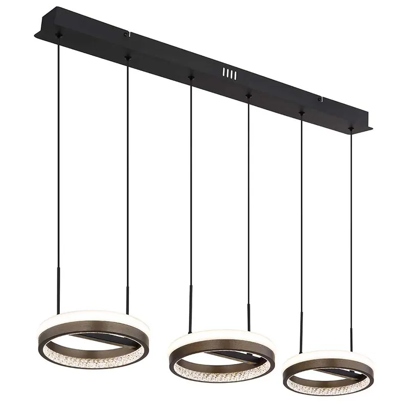 LED hanglamp, aluminium grijs, kristallen, 3 vlammen, H 150 cm Gratis Verzending