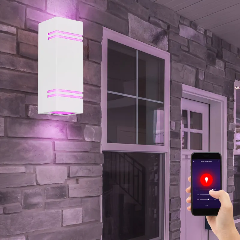 RGB LED wandlamp, Up Down, wit aluminium, app-bediening, H 25 cm Gratis Verzending