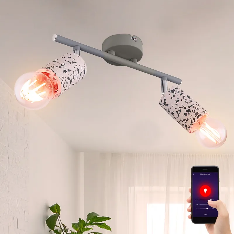 Bestel Nu Plafondlamp, grijs-wit, chroom, verplaatsbare spots, app-bediening
