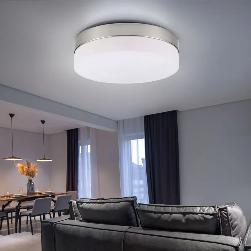 Lage Prijs Plafondlamp, mat nikkel, opaal glas, D 24 cm