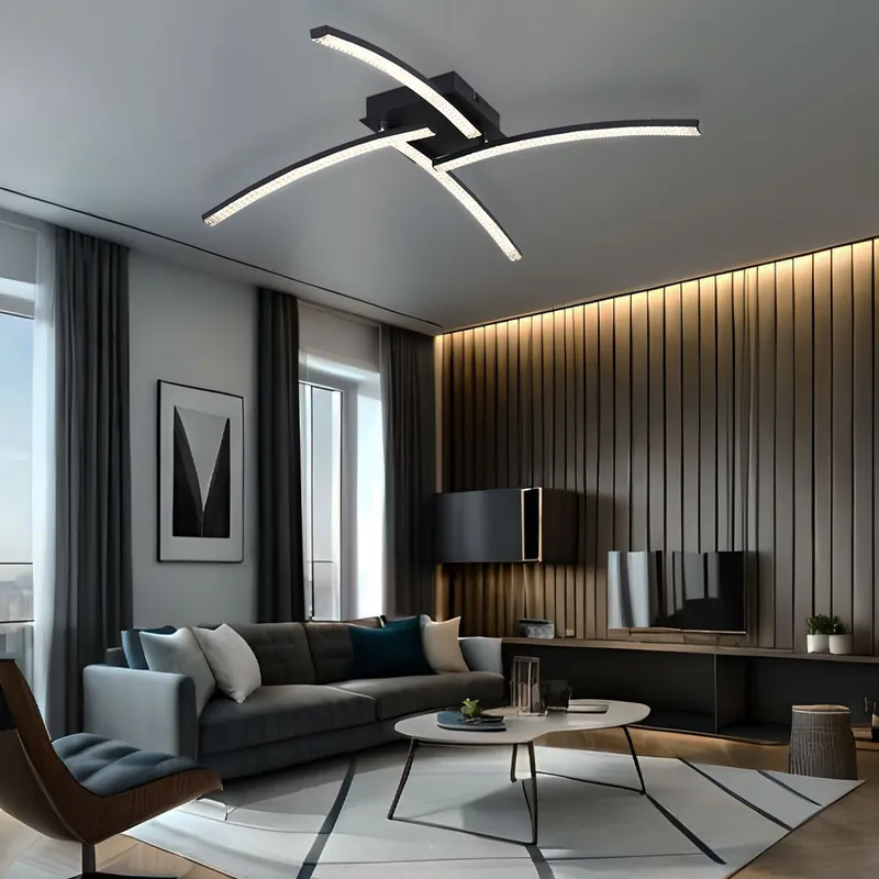 Betaalbaar LED plafondlamp, zwart metaal, kristallen, CCT, L 69 cm