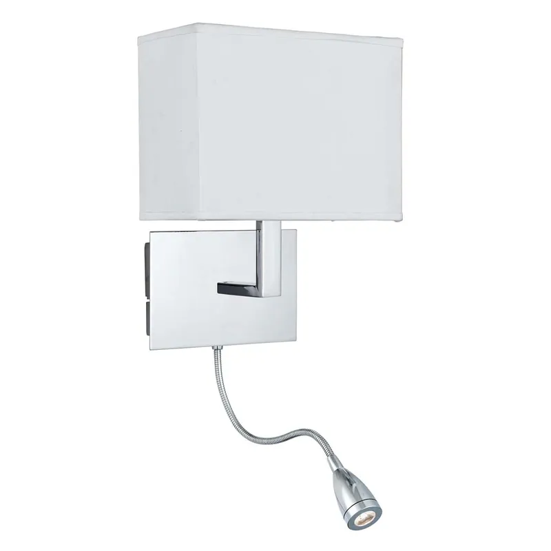 Wandlamp, chroom, flexo arm, witte textielen kap, WALL Voordeelprijs