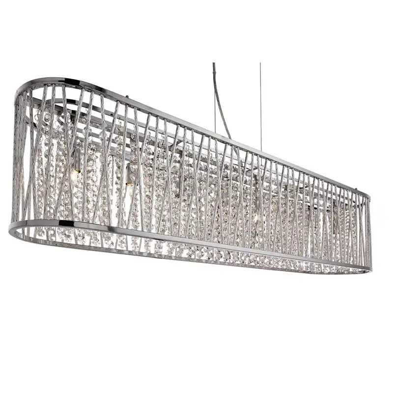 Must-Have Elise 8flame ovale plafondlamp, aluminium buis, chroom, heldere kristallen druppels