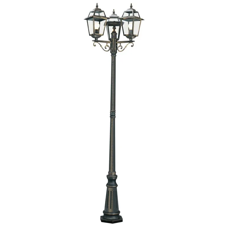 3flame vloerlamp voor buiten (hoogte 230cm) zwartgoud, helder glas Gereduceerde Prijs