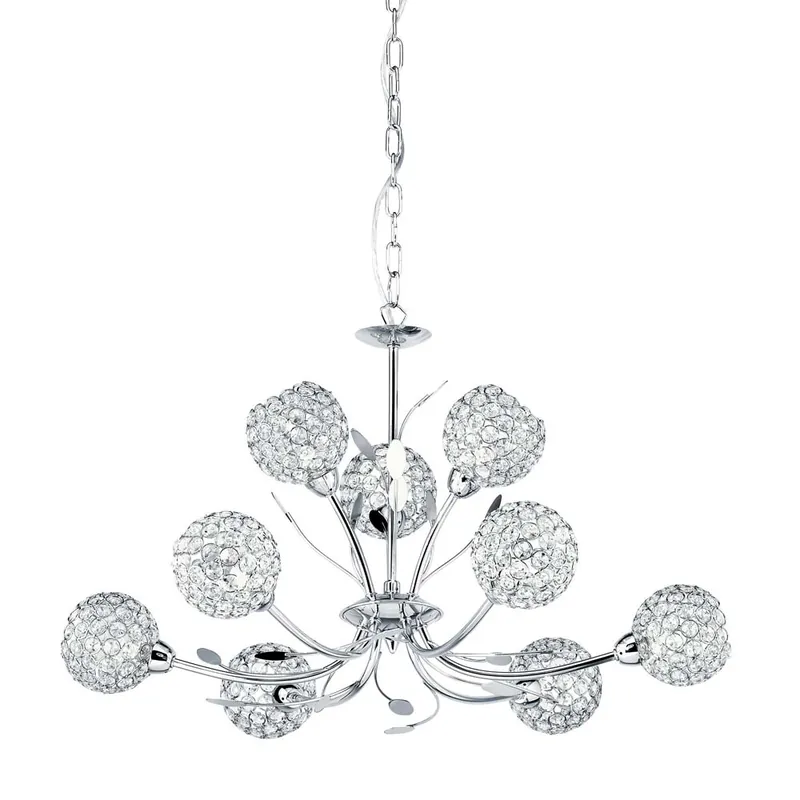 Hoge Kwaliteit Bellis Ii, plafondlamp met 9 vlammen, chroom, decoratieve helder glazen kap