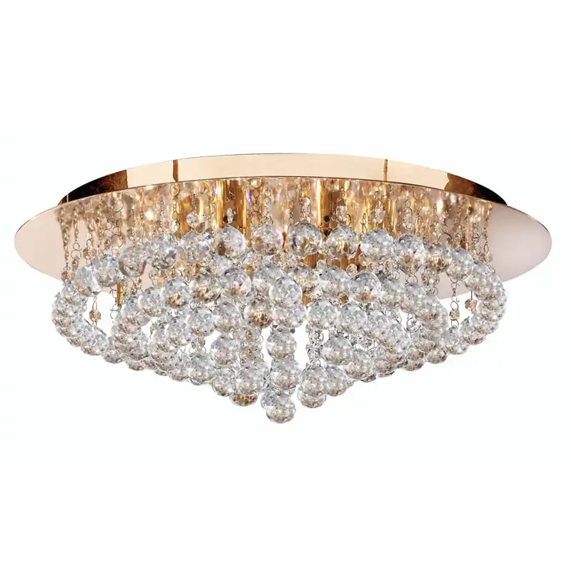 Hanna 8flame gouden inbouw plafondlamp Helder kristallen bollen Op = Op
