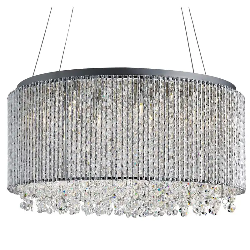 Tijdelijk Beschikbaar Beatric 8flame drum hanglamp, chroom, helder kristallen knop druppel, aluminium buitenframe