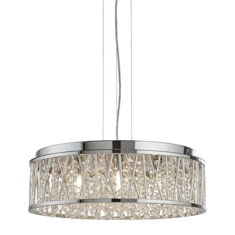 Hanglamp, kristallen, glas, ALU, chroom, H 135 cm, ELISE Gereduceerde Prijs