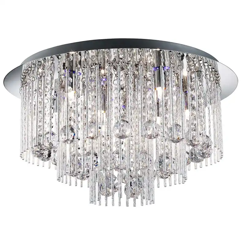 Weekendaanbieding Beatrix Blauwe Led / 8 Vlam Plafondlamp, Chroom, Gedraaide Buizen & Helder Kristallen Bolletjes