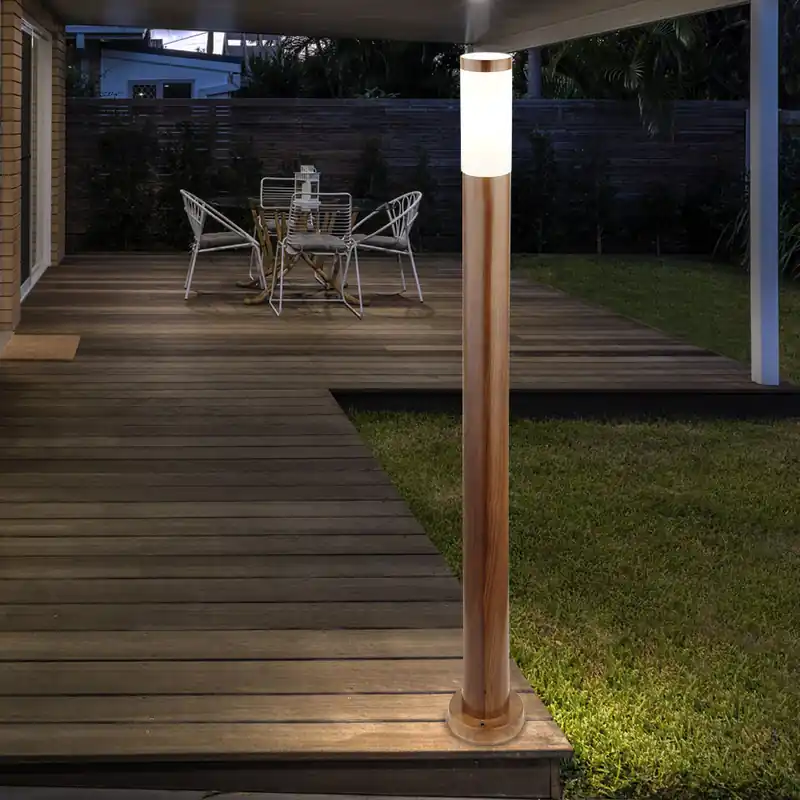 Shop Nu Staande lamp, buiten, roestvrij staal, houteffect, H 110 cm