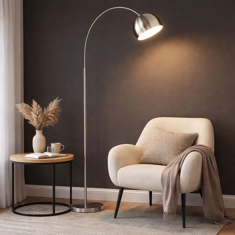 Staande lamp, chroom, schakelaar, metaal, wit, H 150cm Voordeelprijs