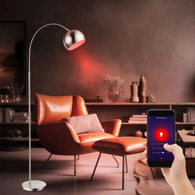 Weekendaanbieding RGB LED boog vloerlamp, chroom, beweegbaar, app-bediening, H 150 cm