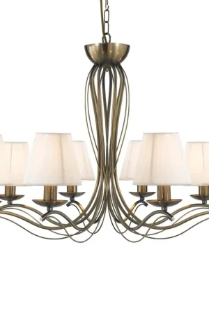 Andretti, 8-vlam plafondlamp, antiek messing, crèmekleurige kappen Meest Verkocht