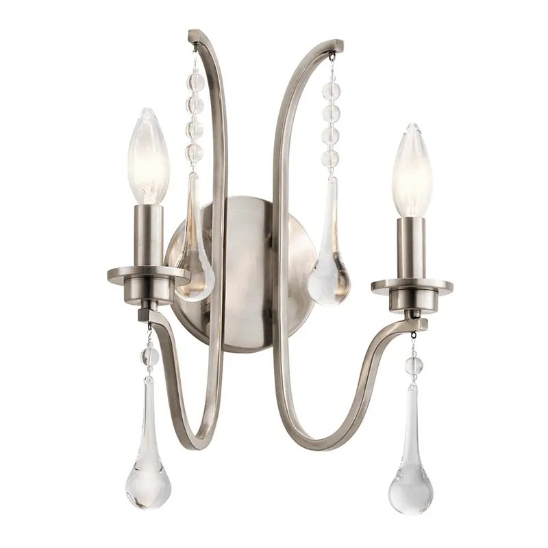 Dagaanbieding Wandlamp, staal, kristallen, 2-lichts, B 27,9 cm