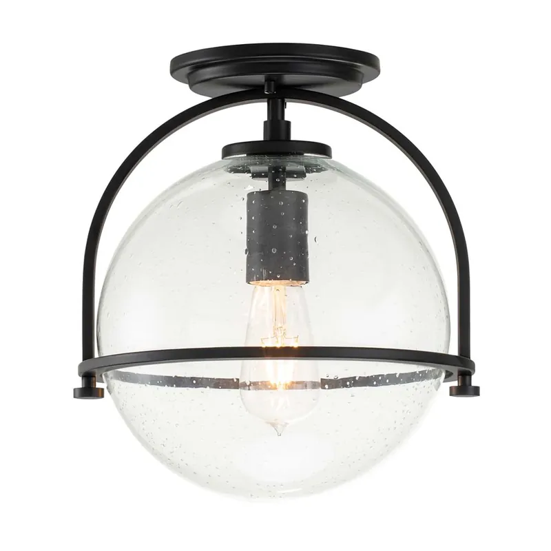 Plafondlamp, zwart, stalen glas, D 28,2 cm Veilige Betaling
