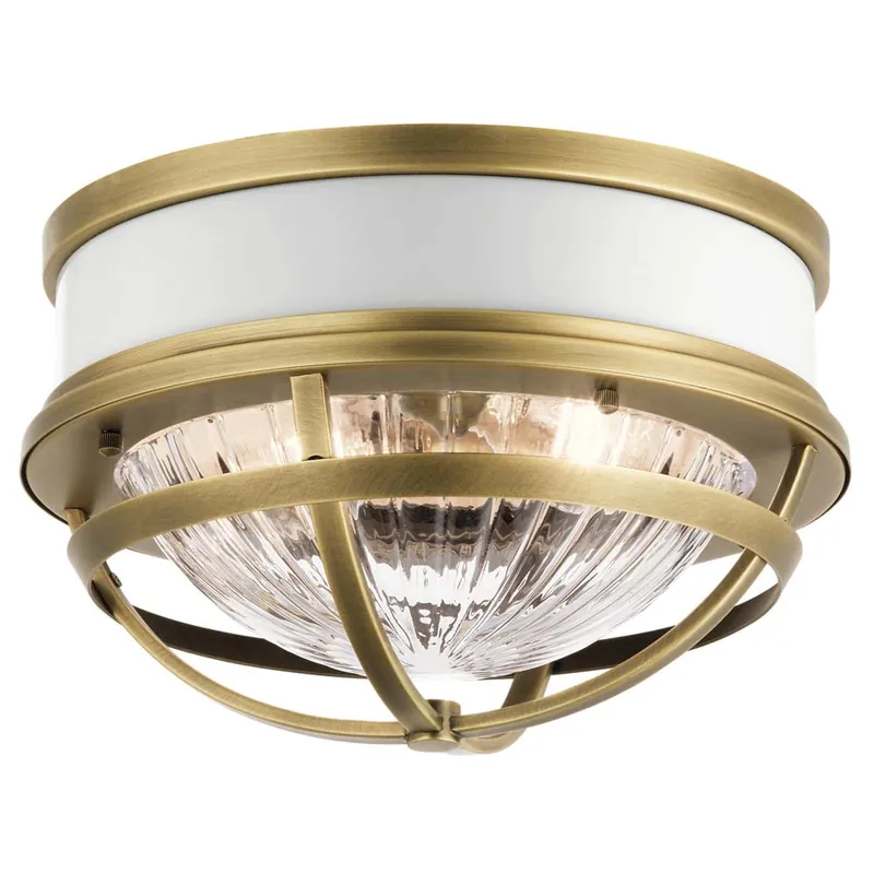 Plafondlamp, messing, wit, staal, D 30,5 cm Direct Verzonden