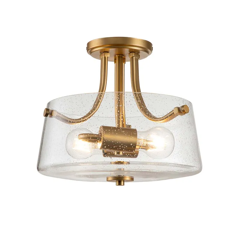 Plafondlamp, staal glas, messing, 2 vlammen Bestseller
