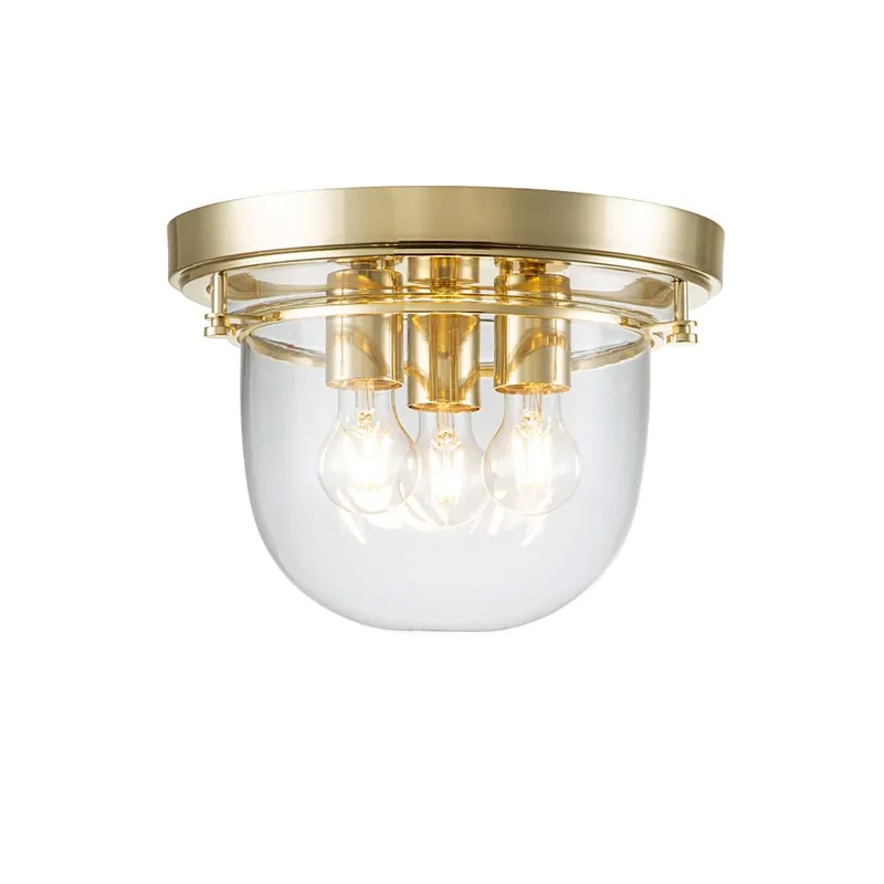 Plafondlamp, 3-vlam, messing staal, helder glas, D 33 cm Superprijs