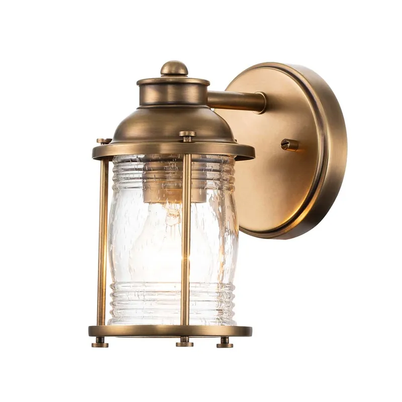 Populair Wandlamp, staal, glas, messing, IP44, H 20,6 cm