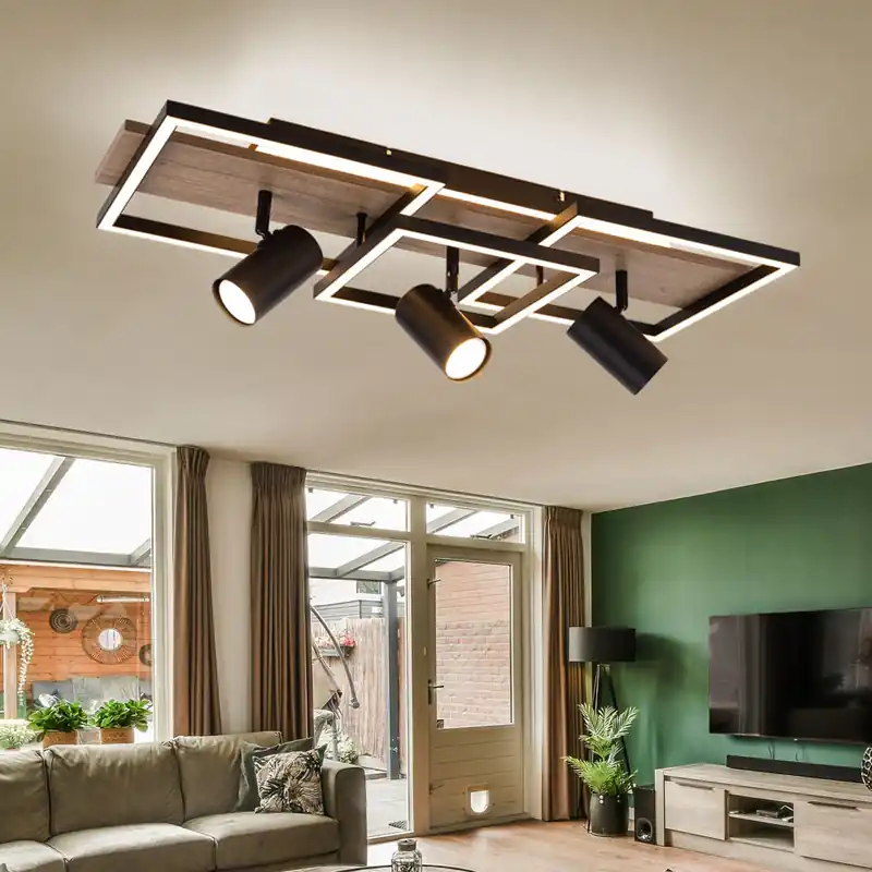 Meest Verkocht LED plafondspot, metaal hout, zwart, 3-lichts, L 72 cm