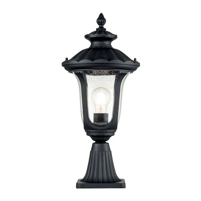 Gereduceerde Prijs Staande lamp, lantaarn, zwart aluminium, helder glas, H 51 cm