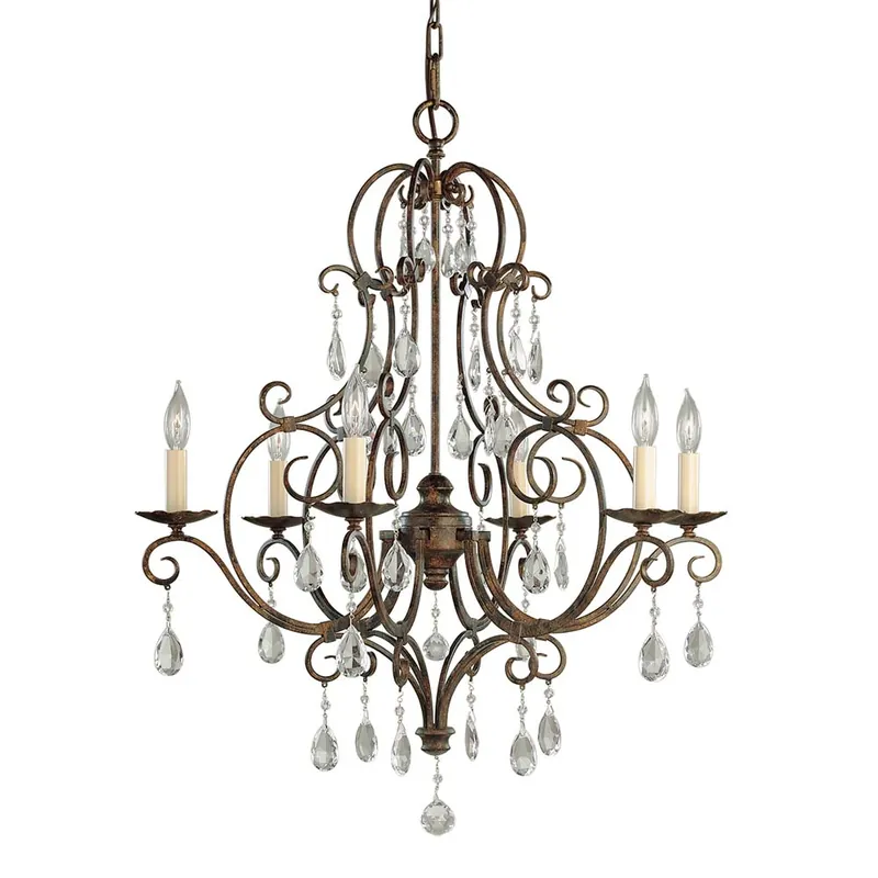 Laatste Kans Kroonluchter, 6 vlammen, kristal, staal, brons, D 63,8 cm