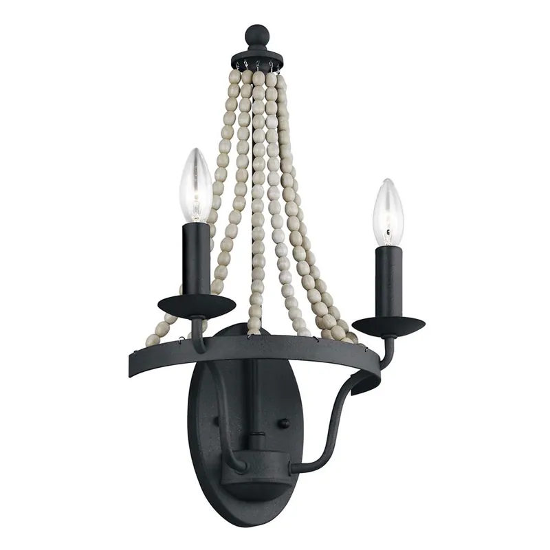 Wandlamp, 2-vlam, grijs hout, zinkstaal, H 49,8 cm Goedkoop