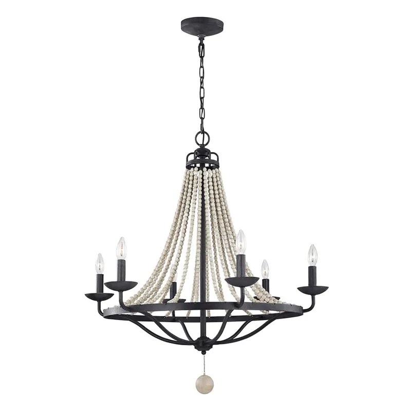 Betaalbaar Kroonluchter, 6-lichts, hout, staal, grijs, zink, D 82,3 cm