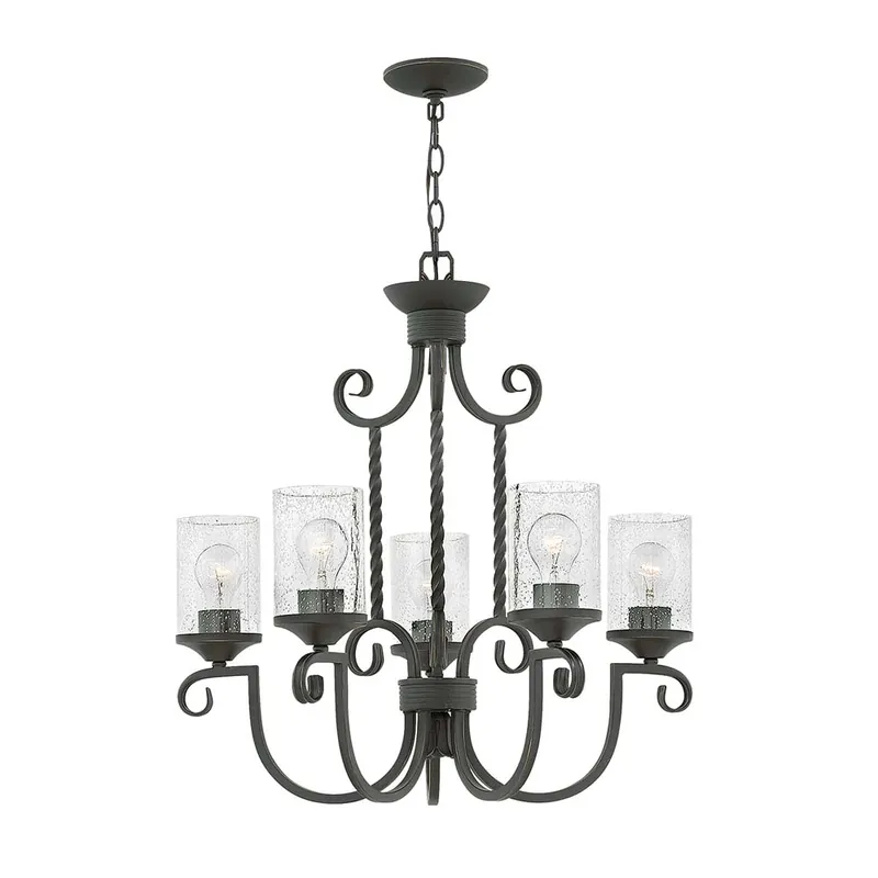 Hanglamp, klassiek, 5 vlammen, glas, zwart, H 64,8cm Must-Have