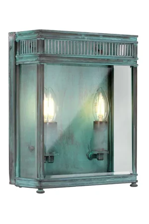 Aanbieding Wandlantaarn, messing, glas, verdigris, H 31 cm