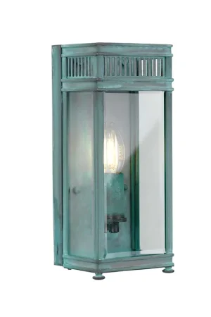 Wandlantaarn, messing, glas, verdigris, H 31 cm Gratis Verzending