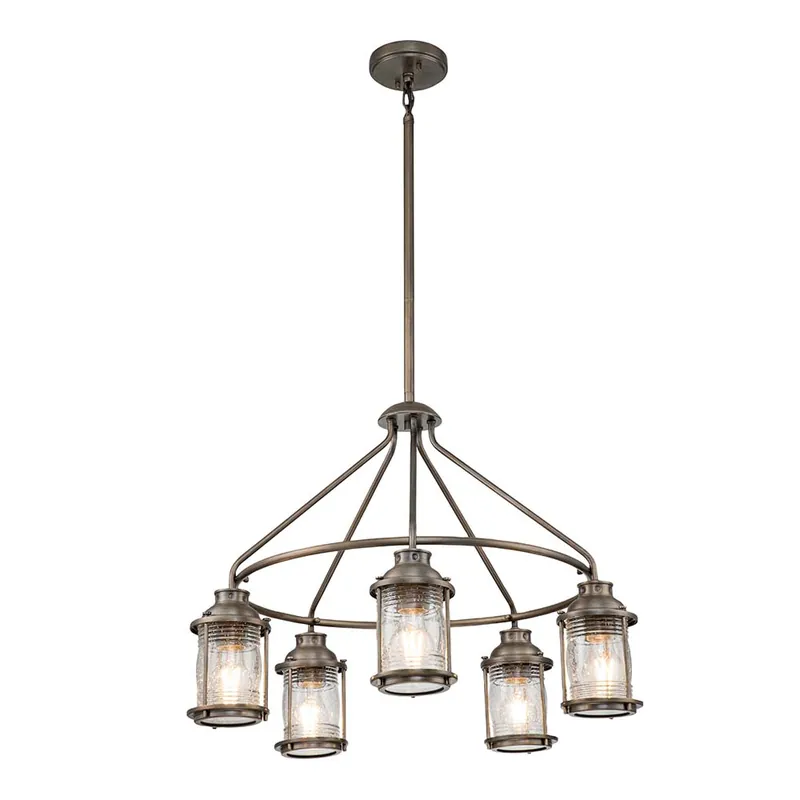 Laatste Kans Buitenkroonluchter, 5-lichts, aluminium messing, glas, brons, D 66,3 cm