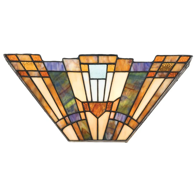 Wandlamp, Tiffany glas metaal, brons vintage, B 40,6 cm Laatste Kans