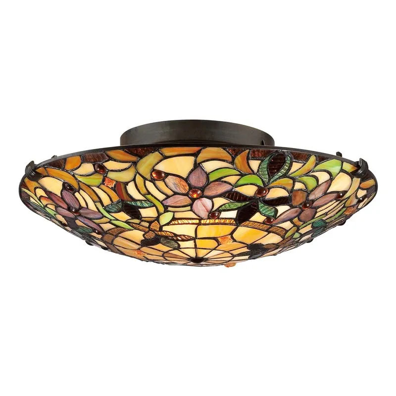 Plafondlamp, Tiffany glas metaal, brons vintage Weekendaanbieding