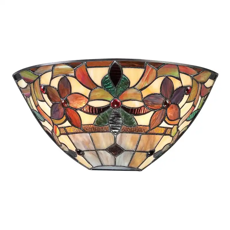 Gecertificeerd Wandlamp, Tiffany glas metaal, brons vintage, B 36,8 cm