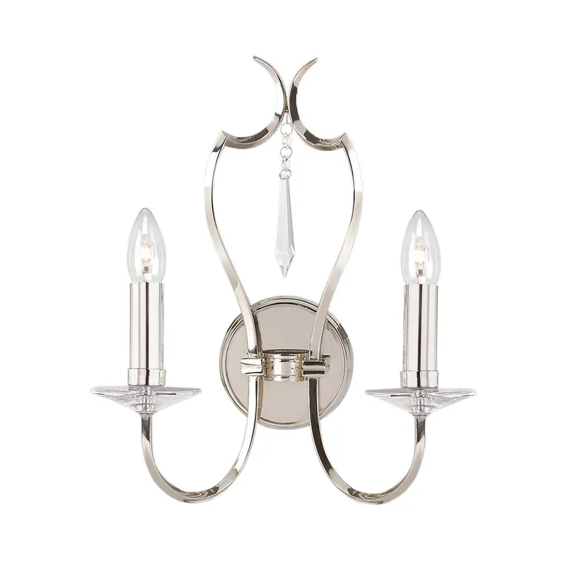 Wandlamp, messing, kristallen, nikkel, H 41 cm Nieuw