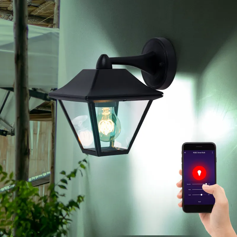 Shop Nu RGB LED buitenwandlamp, zwart aluminium, glas, app-bediening H 22,5 cm