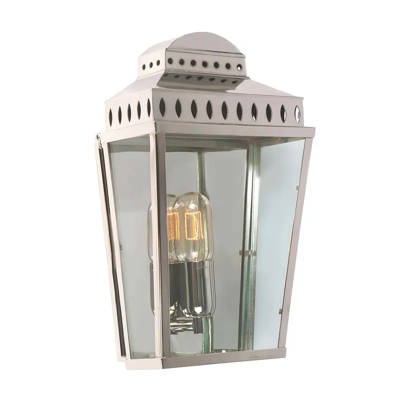 Buitenlamp, wandlamp, messing glas, gepolijst nikkel, H 37,5 cm Tijdelijk Beschikbaar