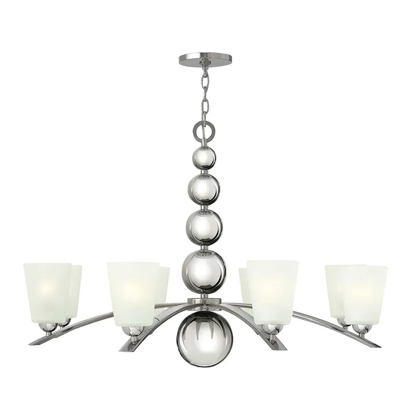 Veilige Betaling Kroonluchter, hanglamp, staal glas, nikkel, D 96,5 cm