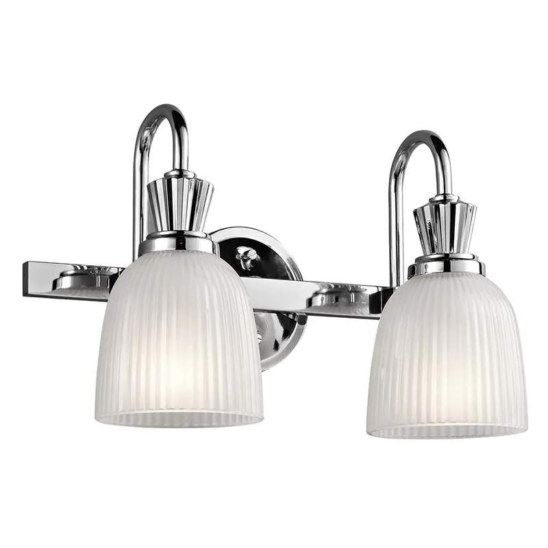 LED wandlamp, gepolijst chroom, geribbeld glas, L 40,6 cm Gratis Verzending