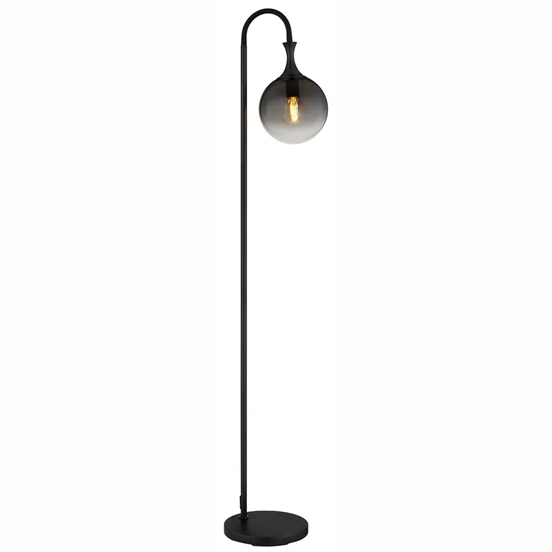 Beste Prijs LED vloerlamp, zwart metaal, rookglas, hoogte 152 cm
