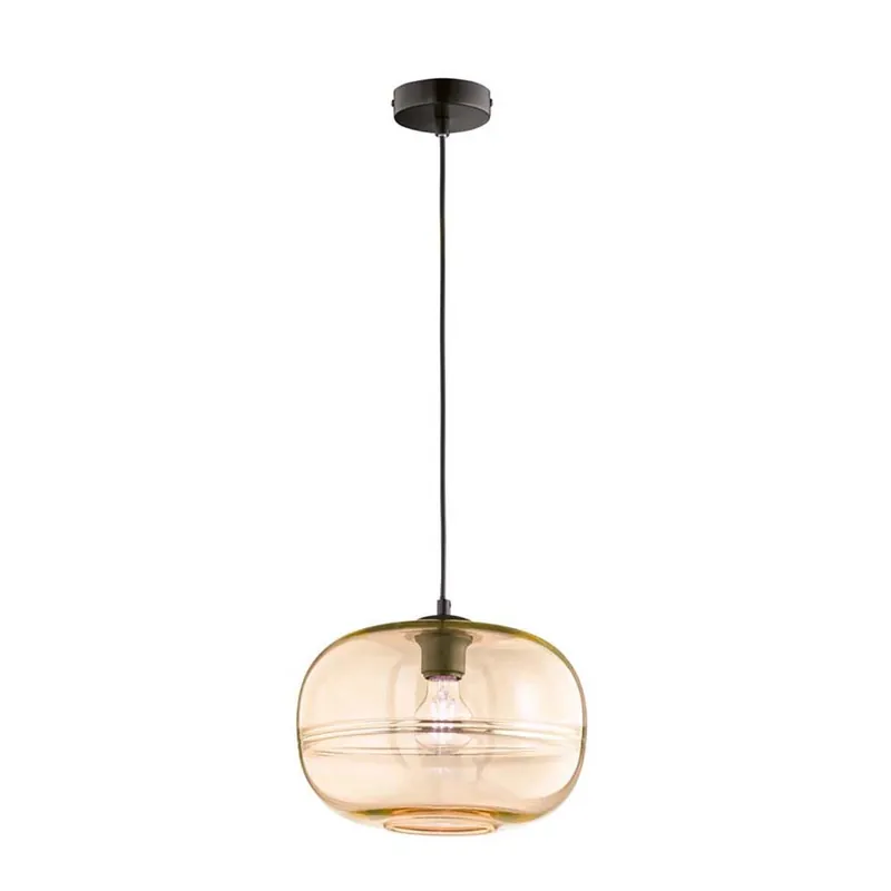 Populair Hanglamp zwart, amber glas, H 140 cm