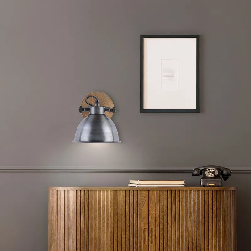 Betaalbaar Wandlamp, hout, ijzer, zwenkbare spot, H 21,5 cm